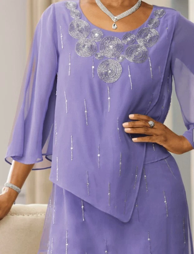 Talla L Ashro Púrpura Formal Cuentas Boda Iglesia Fiesta Shawntae Pantalón Traje Conjunto Foto 2 de 4