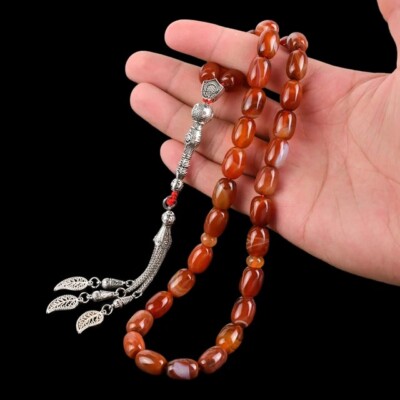 33 natürliche rote Achat Stein Perlen Tasbih Tasbeeh Masbaha Tasbeh Muslim 