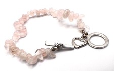 925 Sterling Silver Rose Quartz Bracelet Toggle Clasp “love” Free Shipping
