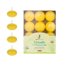 Mega Candles - 1.5" Citronella Scented Floating Disc Candles - Yellow, Set of 12