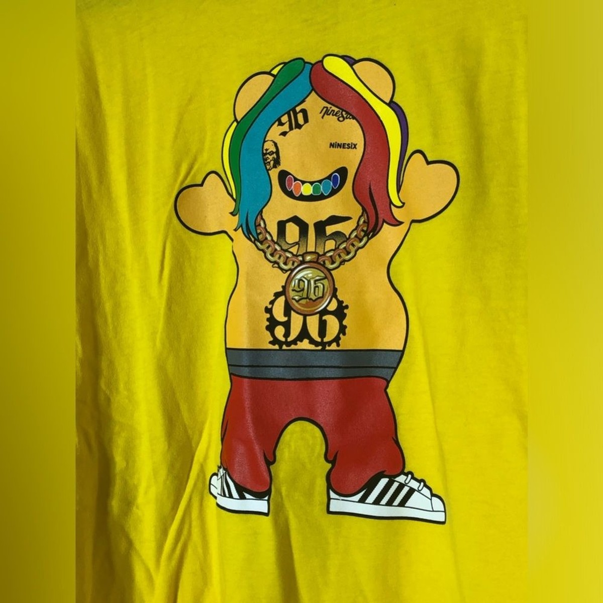 NWOT Grizzly Tekashi 6ix9ine 96 Bear on Yellow Long Sleeve Tee