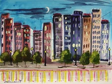 ORIGINAL CITY landscape  WATERCOLOR Painting JMW John Williams Expressionism