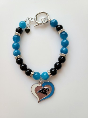 Carolina Panthers Bracelet Football Blue & Black Gemstone Rhinestone Silver - Picture 4 of 9