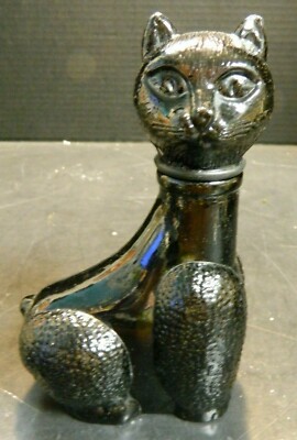 Seguso Bischoff Black Cat Glass Wine Bottle Italy 6.5'' x 3.75'' x 2.25'' Very Good