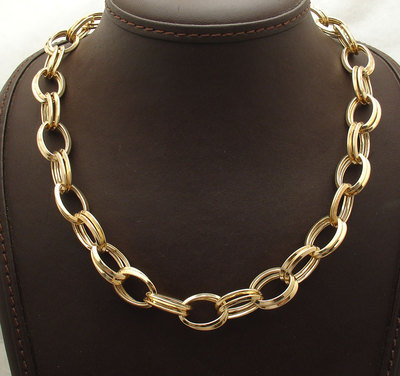 Technibond Kühne Doppel Oval Kette Halskette 14K Gelbgold Platte Silber HSN