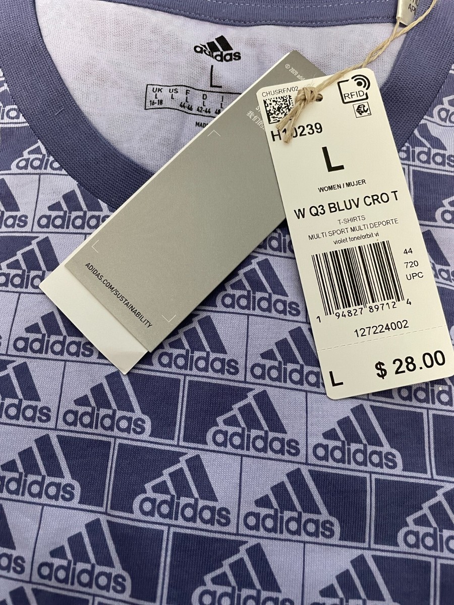 adidas Q3 Bluv Crop Tee Womens Allover Printed Violet Purple
