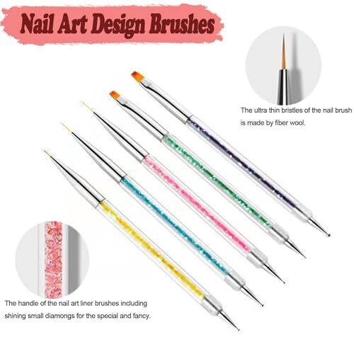 Nail Art Bürsten, 5 Stck. Doppelend Acryl Nagelbürste Nail Liner Flachbürsten - Bild 5 von 7