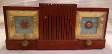 RARE 1954  Firestone model 4-A-128 AM Radio Telechron Mantle Clock Chestnut Wood