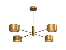 4-Light Stilnovo Chandelier | Mid Century Modern Glass Brass Fixture