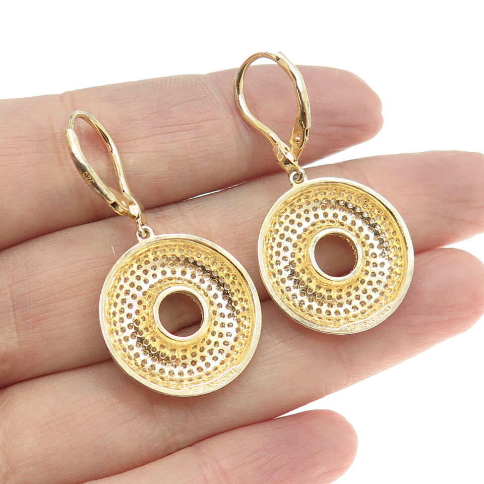 925 Sterling Silver Gold Plated Pave C Z Dangling Earrings | eBay