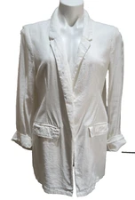 Old Navy MEDIUM White Linen/Rayon Sea Salt Blazer Open Front Jacket Pockets NWOT