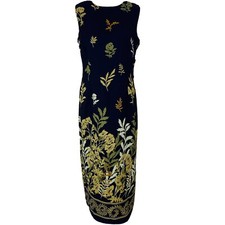 Vintage R&K Originals Black 12 Maxi Dress Foliage Print Lightweight Sleeveless