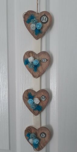 ❤️ Home hanging wall plaque Love hearts blue roses house sign decorative ribbon❤ - Picture 1 of 5