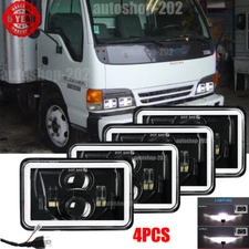4pcs 4x6'' LED Headlights Hi/Lo Sealed Beam Halo DRL Fit GMC W3500 W4500 W5500