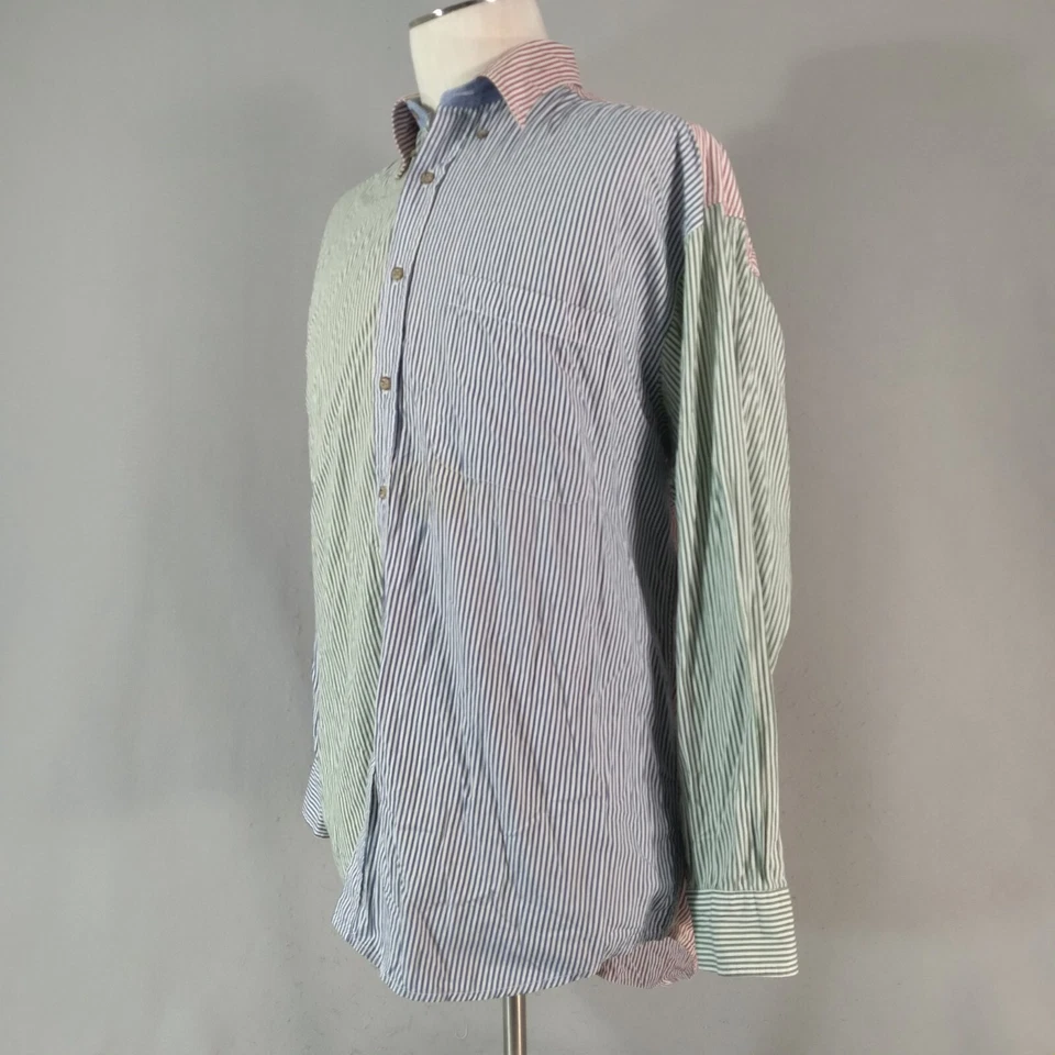 Tango Max Raab Oxford dress shirt men's large crazy color stripe long-sleeve - Image 4 of 4