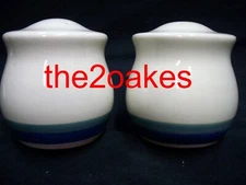 Pfaltzgraff OCEAN BREEZE 2-1/2" Salt & Pepper Shaker Set Blue Green Bands