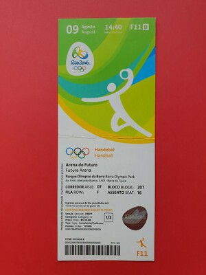 Used Ticket Olympic Games 2016 Rio Olympia Handball F11 TUN Denmark Brazil SLO