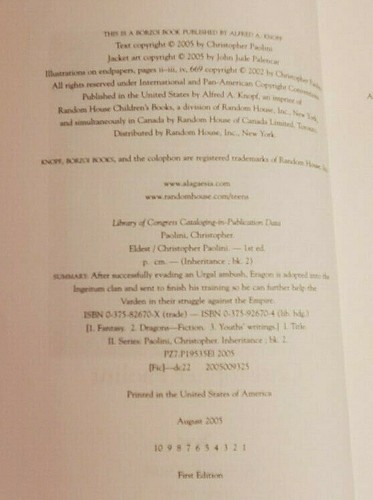 Eldest Inheritance Book Two Signed Autographed By Christopher Paolini HC 1st Ed - Picture 4 of 9