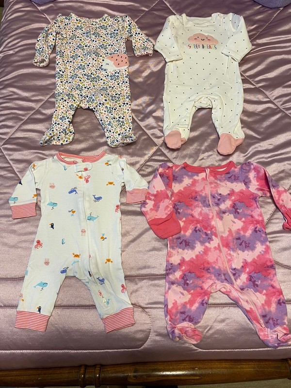 Baby Girl Lot Of 4 Sleepers Size 3 Months VGC