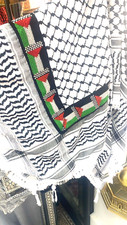 "Embroidered Palestinian Keffiyeh with Flag   Traditional Heritage Scarf"