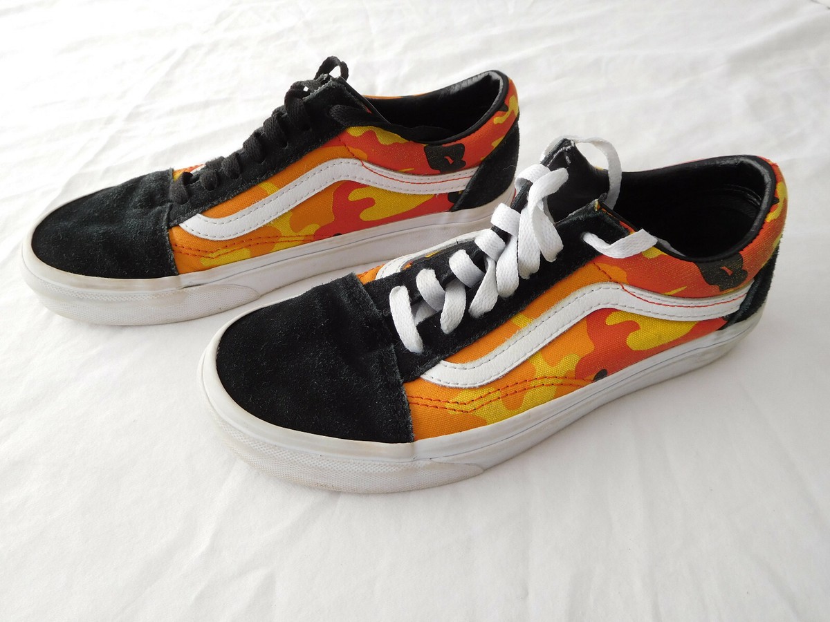 Vans Black Orange Flame Tennis Shoe Sneaker Low Top Men 4.5  display picture 2