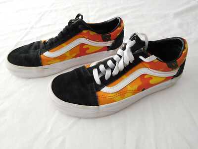 Vans Black Orange Flame Tennis Shoe Sneaker Low Top Men 4.5 Women 6