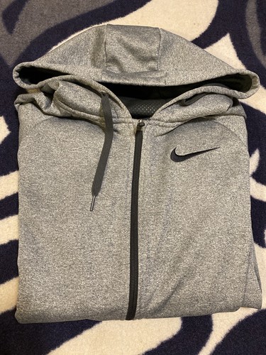Men Nike Dri-Fit Mesh Lined Hoodie Cross Fit Gym Active Zip Up Jacket Gray Med - Picture 12 of 12