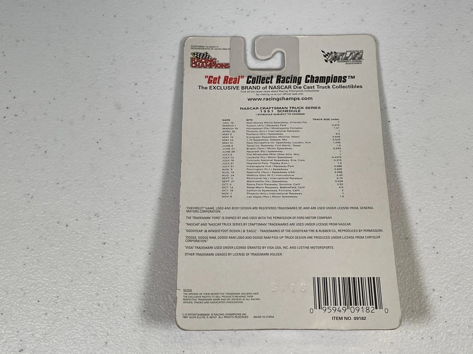 Camión Craftsman Racing Champions 1:144 Diecast 1997 #99 Mark Martin Foto 2 de 3