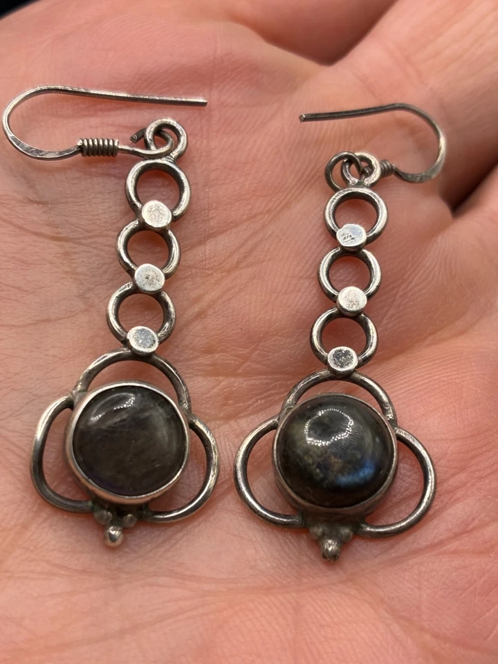 Pendientes colgantes de plata de ley 925 piedras labradorita hechos a mano artesanalmente 2" Foto 3 de 4