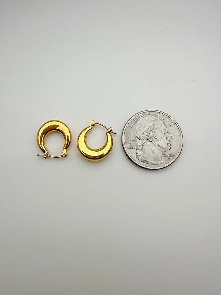 18K Real Gold Japan Electroform Dome Hoop Earrings 15mm Lightweight Gift - Image 4 of 4