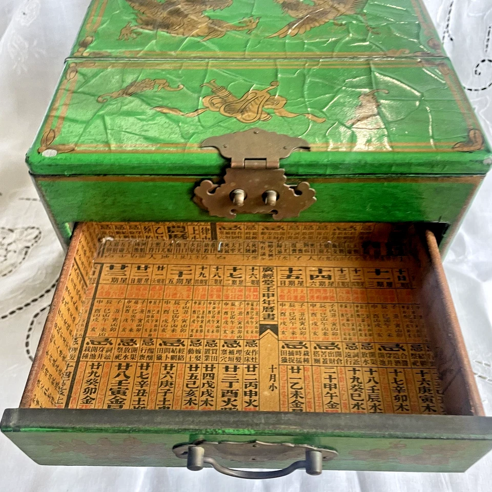 Joyero espejo papel maché lacado verde chino Anrique Foto 3 de 4