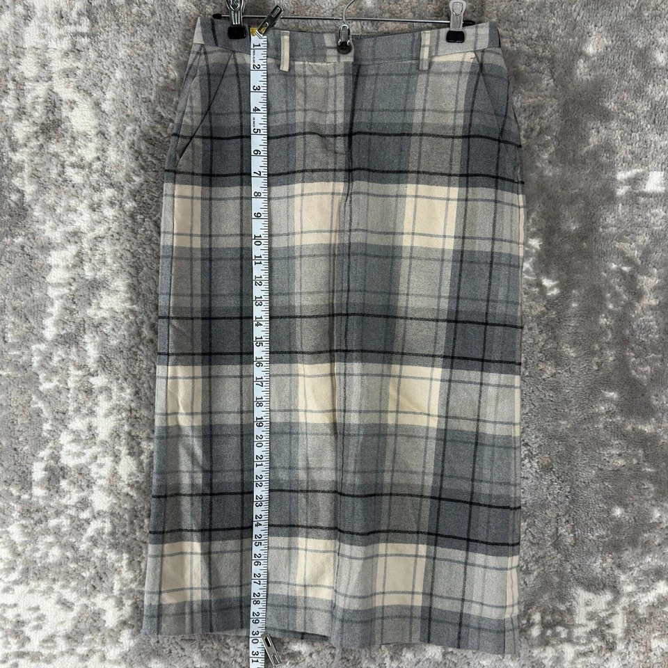Falda midi a cuadros LL Bean calce clásico talla 4p forrada algodón grueso gris/crema Foto 2 de 4