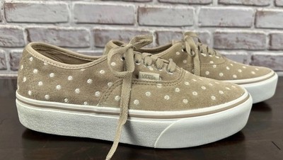Vans Authentic Platform 2.0 Beige Suede White Polka Dot Shoes Womens Sz 8