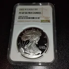 2003 W Proof $1 American Silver Eagle NGC PF 69 Ultra Cameo Milk spot
