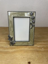 Enamel Picture Frame 4x3” Marbelized Rhinestone Flowers Butterfly Mini Photo