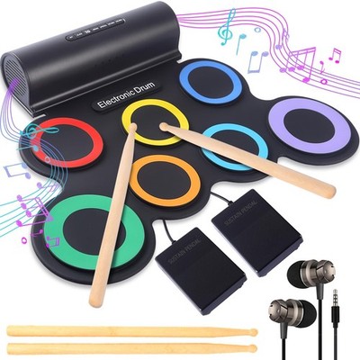 Portable Electronic Drum Set 7-Pads: Roll-Up Electric Drum Kit for Beginners ...