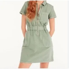 J. Crew Zip Front Chino Dress Green 00 Safari