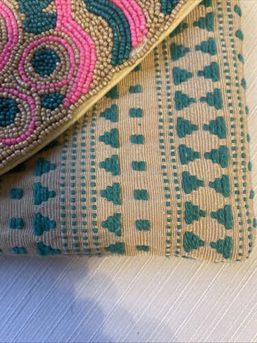 STEPHANIE NICOLE NEW YORK TriPrint Beaded Boho Shoulder Purse Pink Turquoise - Picture 3 of 9