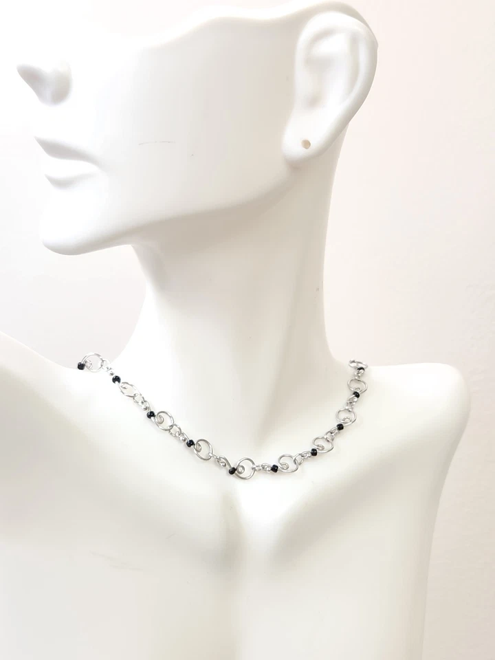 Ladies Vintage Lia Sophia Signed Silver Black Bead Wire Spiral Choker Necklace - Image 3 of 4