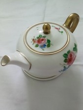 Vintage Wedgwood small Bone China small floral tea pot and stand with gold trim