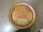 Vintage Coors On Tap Beer Barrel Sign Wood Look Plastic Bar Decor Breweriana Man