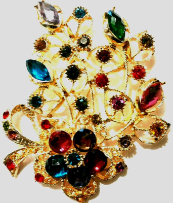 Broche En Métal Doré Avec Strass Bleu - Sans Nickel, Neuve Avec étiquettes
