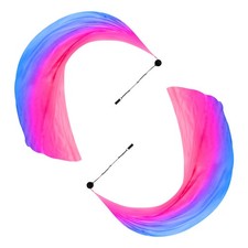 1 Pair Dance Silk Veil Poi with Throw Ball 79" x 32", Pink Purple Blue