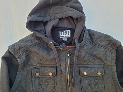 Rock Revival Jacket Sweatshirt Black Metal Goth Hooded Full Zip Mens Size 3XL - Picture 3 of 11