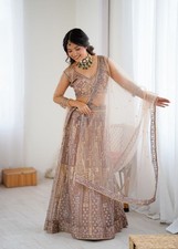 Bollywood Look Beige Butterfly Net Lehenga Choli With Dupatta For Function Wear