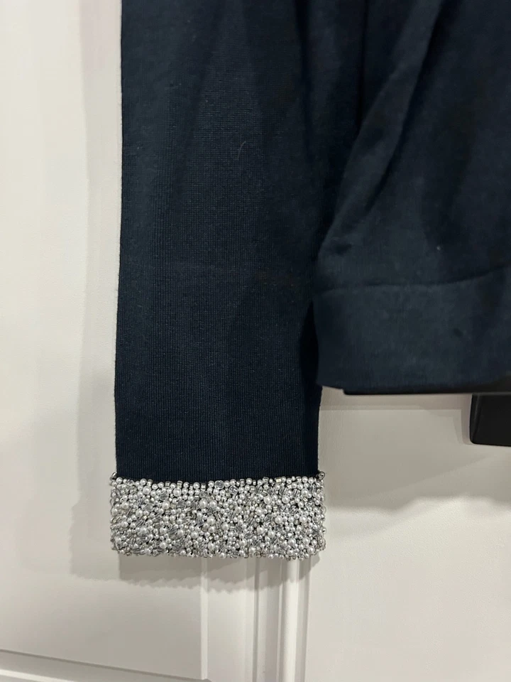 Top Worth Tejido Manga Larga Negro Talla Grande Cuentas Cuello Simulado Puños Elegante Elegante Elegante Foto 4 de 4