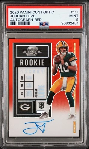 2020 Panini Contenders Optic Rookie Autograph Red /199 PSA 9 Jordan Love JG8