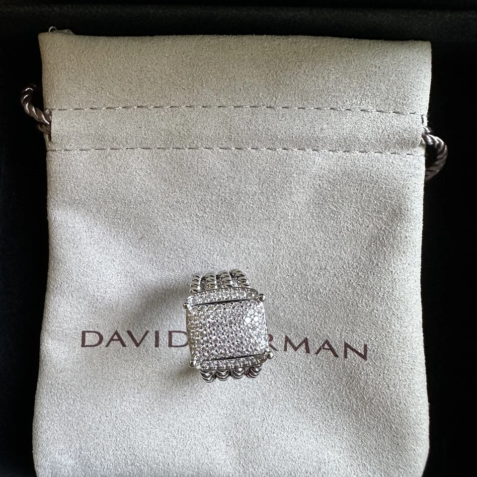 David Yurman Sterling Silver 925 16x12mm Wheaton Pave Diamond Ring Size 7 - Image 4 of 4