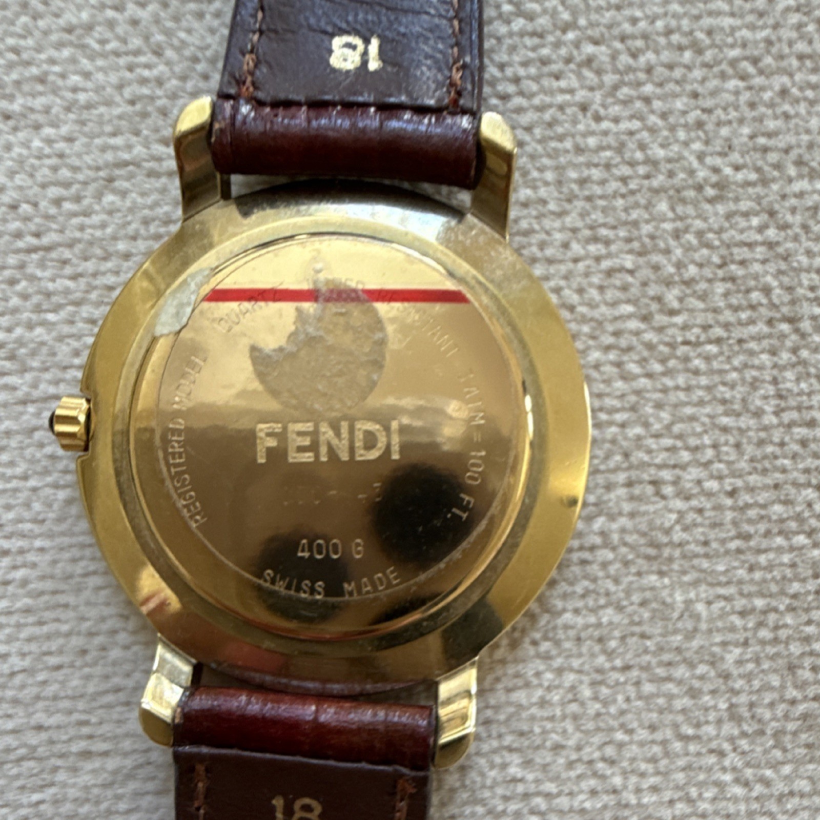 Fendi 400 G Gold Tone Brown Leather Water-Resistant Analog Women's Wristwatch thumbnail 6