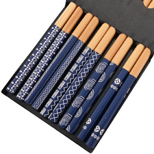 Reusable 5Pairs Tableware Handmade Bamboo Japanese Natural Wood Chopsticks Sushi